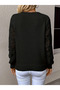 Women's Long Sleeve V-Neck Knit Sweater with Hole-In-The-Wall Diamond Pattern Detail - 4
