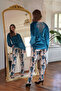 Back Lace Detailed Petrol Color Velvet Suit - 5