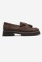 Poen Brown Nubuck Genuine Leather Tasseled Women's Loafer Shoes - 6