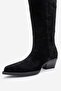 Orlo Black Suede Genuine Leather Tasseled Women's Western Boots - 4