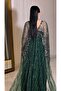 Embroidered Chiffon Cape Detail Square Neck Evening Dress - 5