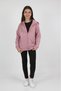Dusty Rose Girl's Smoked Hooded Zipper Pocket Low Shoulder Embroidery Printed Knitted Cardigan