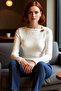 Women's Asymmetrical Collar Textured Long Sleeve Bodycon Stretchy Knitted Quality Stylish Comfortable Modern - 2