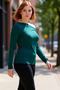 Women's Asymmetrical Neckline Shirred Sandy Woven Polyester Blouse Suitable for Daily Wear Long Sleeve