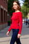 Women's Buttoned Crew Neck Fitted Corded Fabric Stretchy Knitted Long Sleeve Quality Stylish Comfortable