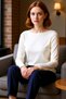 Women's Fitted Boat Neck Long Sleeve Stretchy Knitted Blouse Quality Stylish Comfortable Modern Elegant Casual - 2