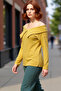 Women's Carmen Collar Ribbed Knit Knitted Long Sleeve Blouse Modern and Comfortable Cut Quality Stylish Comfortable Modern
