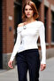 Women's Asymmetrical Collar Accessory Detail Fitted Long Sleeve Knitted Quality Stylish Comfortable Modern