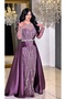 Stone Embroidered Tulle Sleeves Satin Tail Detailed Mermaid Cut Evening Dress