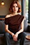 Women's Asymmetrical Collar Short Sleeve Knitted Blouse Daily Stylish Style Comfortable Use Zarifane Design - 2