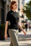 Women Corded Fabric Knitwear Polo Collar Short Sleeve Quality Stylish Comfortable Modern Elegant Casual