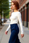 Women's Fitted Boat Neck Long Sleeve Stretchy Knitted Quality Stylish Comfortable Modern Elegant Casual