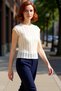 Women's Crew Neck Short Sleeve Knitted Lace Detailed Bodycon Quality Stylish Comfortable Modern