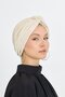 Beige Crossed Gathered Hijab Bonnet Fukuro Pleated 2512_12 - 6