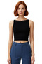 Women's White Boat Neck Fitted Crop Blouse Viscose Ribbed Woven Type Thin Straps Suitable for Daily Use - 3