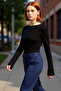Women's Crew Neck Ribbed Detailed Fitted Spanish Sleeve Knitted Quality Stylish Comfortable Modern