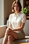 Women's Beige Crop Woven Linen Look Blouse Shirt Collar Short Sleeve Regular Fit Beachwear Style Cool - 2
