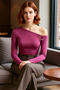 Women's Off-Shoulder Accessory Detail Flexible Knitted Blouse Quality Stylish Comfortable Modern Elegant - 2