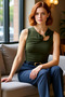 Fitted Sleeveless Knitted Blouse Asymmetrical Neckline Casual Style Professional Look Modern Stylish - 2
