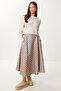 Checkered Midi Flared Skirt Lns0092 Cream Navy Blue - 3