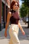 Women's High Neck Button Detail Sleeveless Knitted Quality Stylish Comfortable Modern Elegant Casual