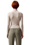 Women's Brown Gathered Mock Neck Crop Cut Long Sleeve Smart Basic Knitted Blouse for Winter Use - 4