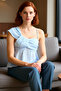 Women's Blouse Peplum Heart Collar Aerobin Woven Summer Durable Material Stylish Appearance - 2