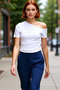 Crop Short Sleeve Knitted Blouse Asymmetrical Neckline Casual Style Long-Lasting Comfortable Cut Perfect Fit