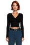 Women's V-Neck Long Sleeve Shirred Fitted Crop Knitted Blouse Good Quality for Daily Casual Wear - 3