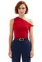Stylish Asymmetric Collar Short Sleeve Knitted Blouse Distinguished Material Perfect Fit for Daily Wear - 3