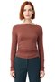 Women's Fitted Viscose Ribbed Boat Neck Low Sleeve Ruched Detail Long Sleeve Knitted Blouse for Daily Wear - 3