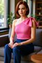 Asymmetrical Neckline Bow Detail One Sleeve Knitwear Blouse Women Quality Stylish Comfortable Modern Elegant - 2