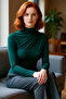 Women's Brown Gathered Mock Neck Crop Cut Long Sleeve Smart Basic Knitted Blouse for Winter Use - 2