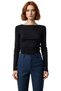 Women's Fitted Viscose Ribbed Boat Neck Low Sleeve Ruched Detail Long Sleeve Knitted Blouse for Daily Wear - 3