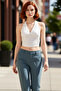 V Neck Fitted Crop Blouse Sandy Woven for Summer Casual