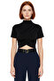 Women's Short Sleeve Knitted Crop Blouse Stand Collar Stylish Summer Comfortable and Durable Material - 3