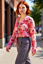 Women's V-Neck Tulle Plaid Pattern Lace-Up Long Sleeve Blouse Quality Stylish Comfortable Modern Elegant Casual