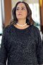 GLITTERY KNIT ROUND NECK THREE-QUARTER SLEEVE PLUS SIZE LINED EVENING DRESS - 4