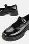 Women's Black Patent Leather Genuine Natural Leather Size 36-41 Buckle Thick Heel Mary Jane Shoes - 4
