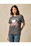 Women Charcoal Acid Wash Hello Kitty Printed T-Shirt