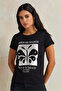 Women Black Printed T-shirt