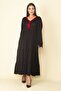 Women's Large Size Red Collar Detailed Gathered Layered Long Dress 65n28082 - 2