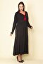 Women's Large Size Red Collar Detailed Gathered Layered Long Dress 65n28082 - 3