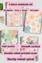 Pastel Color Flowers Design Wire Spiral A5 Squared 4-Piece Souvenir, Memory, School Notebook Set - 7