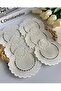 6 Pieces Linen White Embroidery Handwork Coffee Side Cocktail Napkin & Coaster. - 2