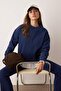 Lacivert Oversize/Geniş Kalıp Dikiş Detayı Kalın İçi Polarlı Örme Sweatshirt TWOAW26SW00204