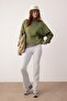 Haki Oversize/Geniş Kalıp Dik Yaka Kalın İçi Polarlı Örme Sweatshirt TWOAW26SW00205 - 2