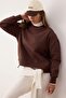Koyu Kahverengi Oversize Kalıp Dikiş Detaylı İçi Polarlı Örme Sweatshirt TWOAW26SW00204 - 2