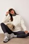 Ekru Oversize/Geniş Kalıp Dikiş Detayı Kalın İçi Polarlı Örme Sweatshirt TWOAW26SW00204