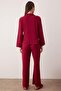 Bordo Düğmeli Viskon Dokuma Pijama Takımı THMAW26PT00147 - 4